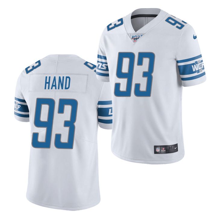 Men Detroit Lions #93 Da Shawn Hand Nike White 100th Game NFL Jersey